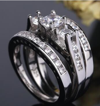 Set Of Rings European American Couples Combination Ring Engaged Zircon Ring Zinc Alloy Silver 6 To 12 Ring 6 6