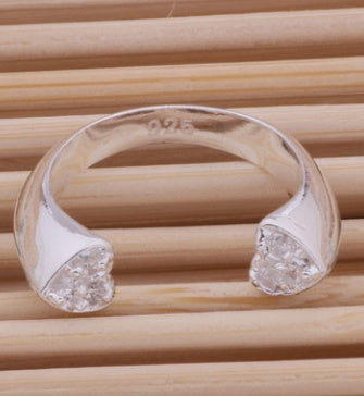 Sterling Silver Diamond Studded Opening Ring Purity Band With Silver Plated Finish Korean Version Purity Process