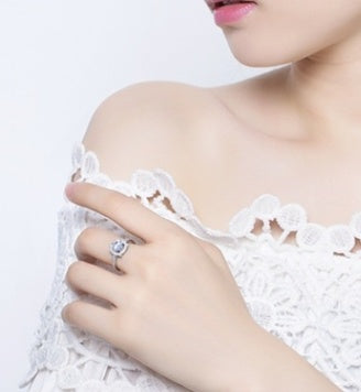 Four Claw Diamond Ring Engagement Wedding Band Silver Zinc Alloy With Diamond Accents Gleaming Diamond Accents