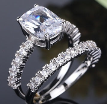 Women Elegant Double Stackable Rings 2Pcs Set With Cubic Zirconia Brass for Wedding Engagement Party Jewelry Durable
