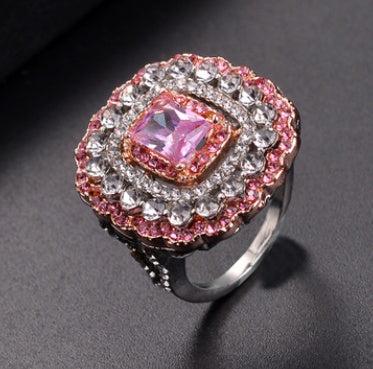 Square Diamond Rhinestone Crystal Ring Pink Alloy Inlay Jewelry Size 6 7 8 9 10 Elegant Sparkling Accessory Gift