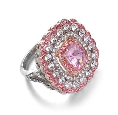 Square Diamond Rhinestone Crystal Ring Pink Alloy Inlay Jewelry Size 6 7 8 9 10 Elegant Sparkling Accessory Gift