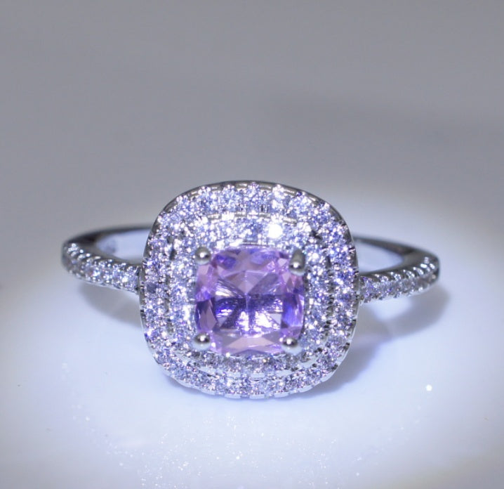 Double Layer Tiger Claw Square Zircon Ring Mosaic Topaz Diamonds In White Purple Pink Jewelry Gift For Big Day