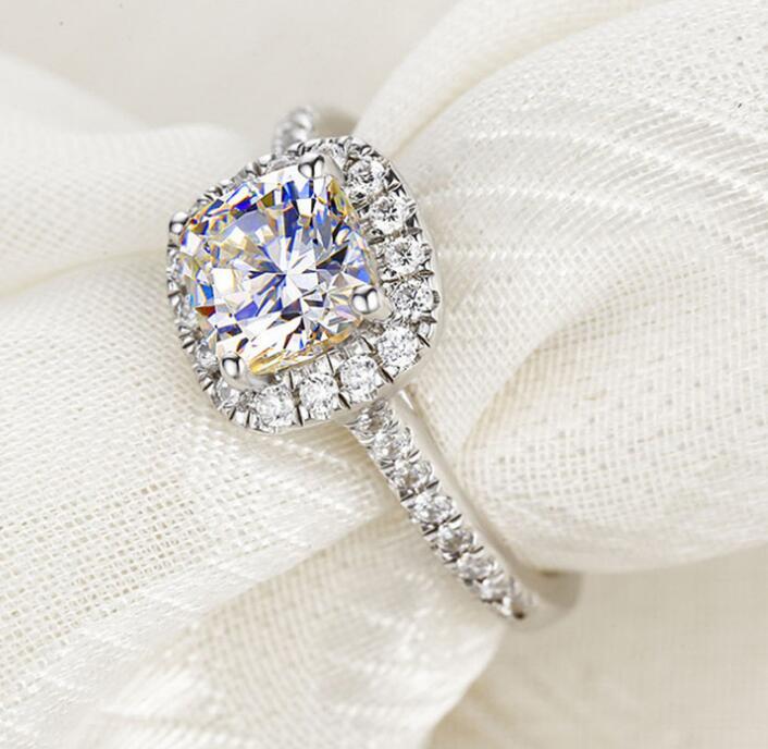 Wedding Ring Set For Couples Korean Version Square Zircon Adjustable Silver Plated Ring For Her Fashion Jewelry