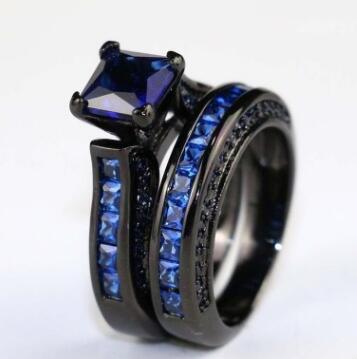 Fashion Jewelry Ring Blue Zircon Zinc Alloy Elegant Design For Women And Girls Sizes 5 To 12 Black High Glossy