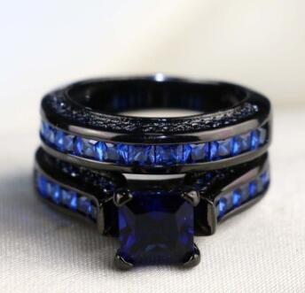 Fashion Jewelry Ring Blue Zircon Zinc Alloy Elegant Design For Women And Girls Sizes 5 To 12 Black High Glossy