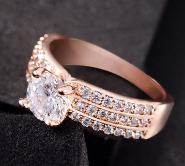 Zircon Diamond Ring Copper Plated Fashion Jewelry For Women Engagement Gift Dazzling Elegant Accessory Sparkle
