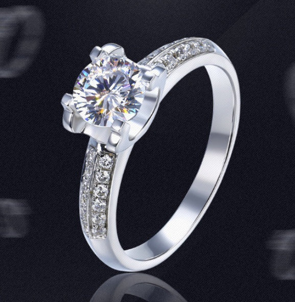 Mens Classic Four Claw Tauren Drill Ring White Copper Plated Band Durable Fashion Jewelry Gift Ideal Accessory