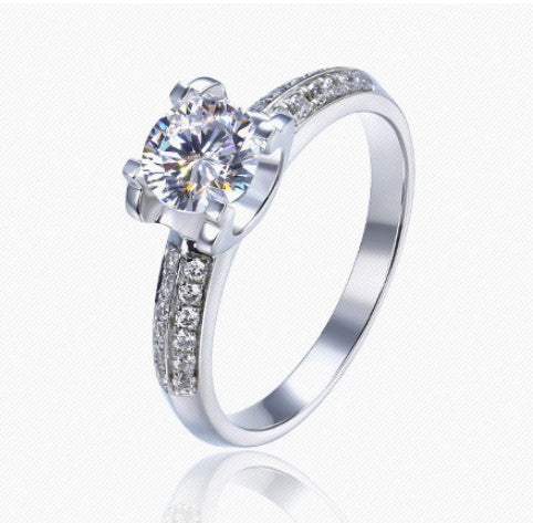 Mens Classic Four Claw Tauren Drill Ring White Copper Plated Band Durable Fashion Jewelry Gift Ideal Accessory