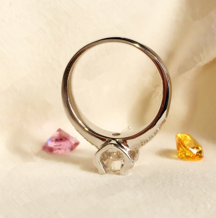 Mens Classic Four Claw Tauren Drill Ring White Copper Plated Band Durable Fashion Jewelry Gift Ideal Accessory