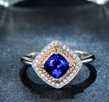 Women Zircon Sapphire Color Diamond Shaped Ring Luxury Elegant Fashion Jewelry Gift To Her Everyday Wear Style