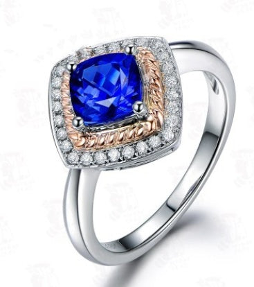 Women Zircon Sapphire Color Diamond Shaped Ring Luxury Elegant Fashion Jewelry Gift To Her Everyday Wear Style