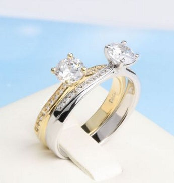 Simple Creative Feminine Ring Four Claw Single Diamond Inlaid Zircon Gold Plated Small Simulation Diamond Ring