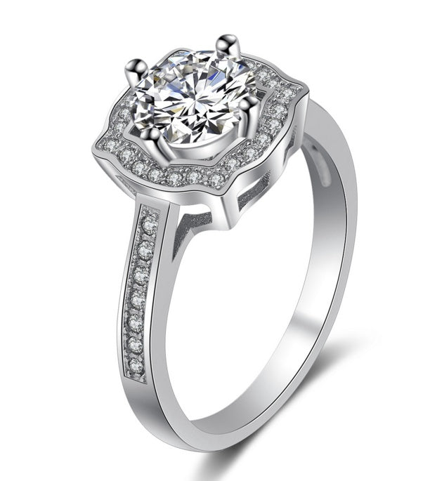 Womens Simulated Diamond Ring Round Cut Electroplated Platinum White Gold Tone Wedding Engagement Jewelry Ring