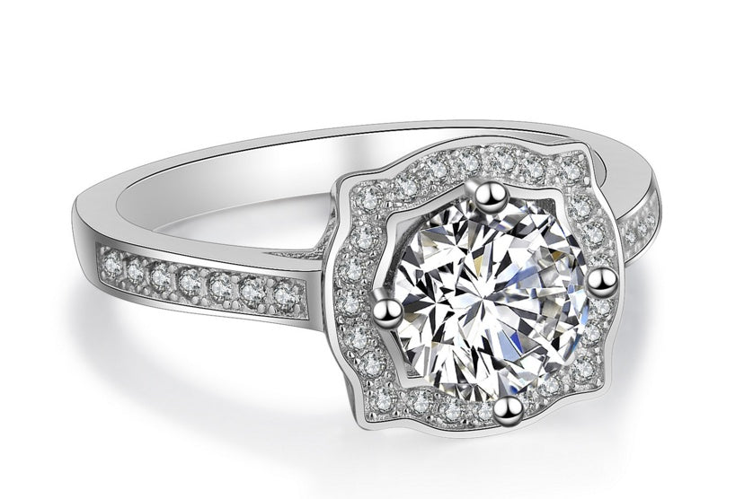 Womens Simulated Diamond Ring Round Cut Electroplated Platinum White Gold Tone Wedding Engagement Jewelry Ring