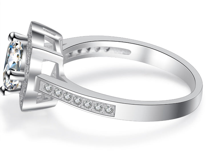 Women's Diamond Ring Platinum Plated Simulated Gemstone Wedding Engagement Dainty Elegant Jewelry Shiny Finish