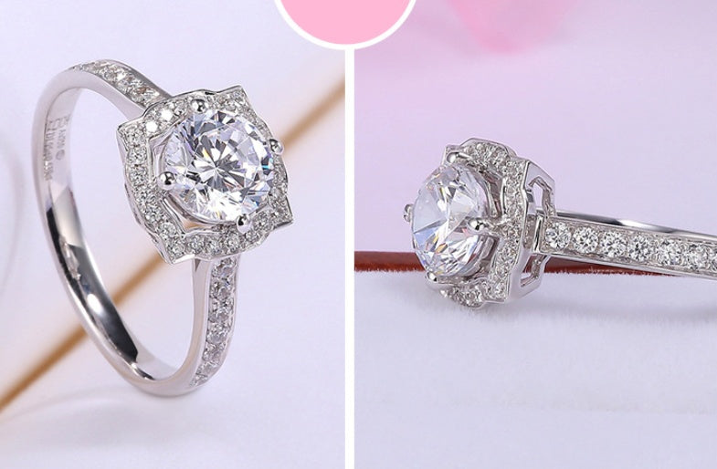 Women's Diamond Ring Platinum Plated Simulated Gemstone Wedding Engagement Dainty Elegant Jewelry Shiny Finish
