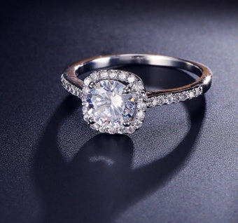 Copper Geometric Zircon Inlaid Ring For Women Classic Fashion Bridal Engagement Jewelry Gift Elegant Shiny Accessory