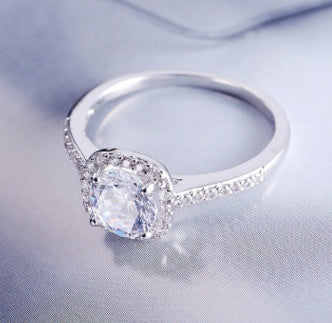 Copper Geometric Zircon Inlaid Ring For Women Classic Fashion Bridal Engagement Jewelry Gift Elegant Shiny Accessory