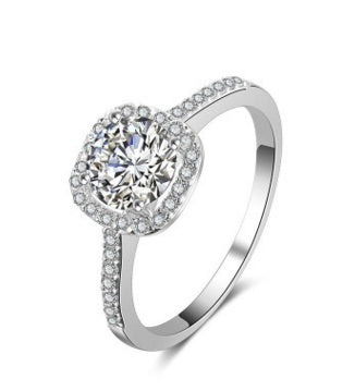 Copper Geometric Zircon Inlaid Ring For Women Classic Fashion Bridal Engagement Jewelry Gift Elegant Shiny Accessory