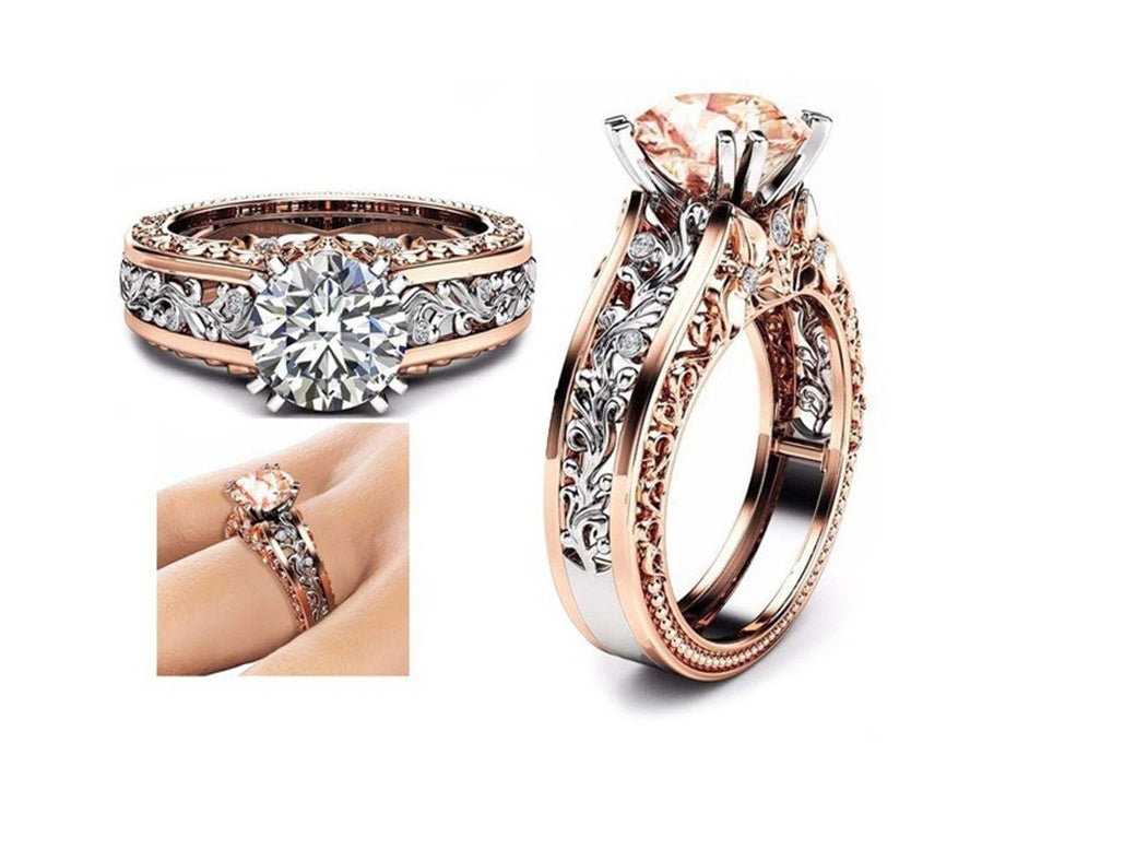 New Ring Plated 14K Rose Gold Separated Ring Champagne Gemstone Diamond Ring Fashion Women Must Have Beautiful