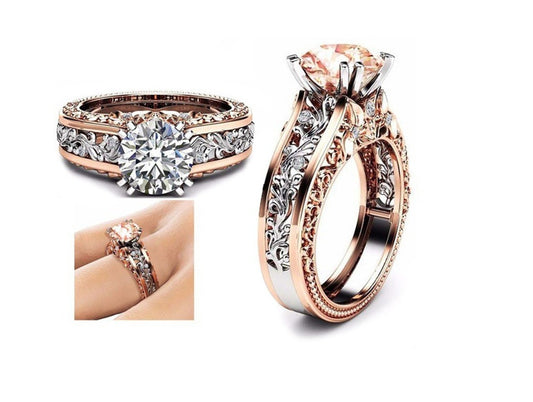New Ring Plated 14K Rose Gold Separated Ring Champagne Gemstone Diamond Ring Fashion Women Must Have Beautiful