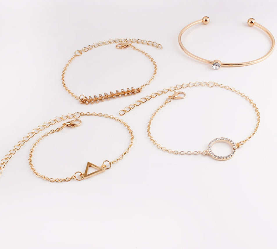 Womens Geometric Alloy Bracelet Sets Multi Layer Triangular Water Drop Drill Plated Finish Individually Packed