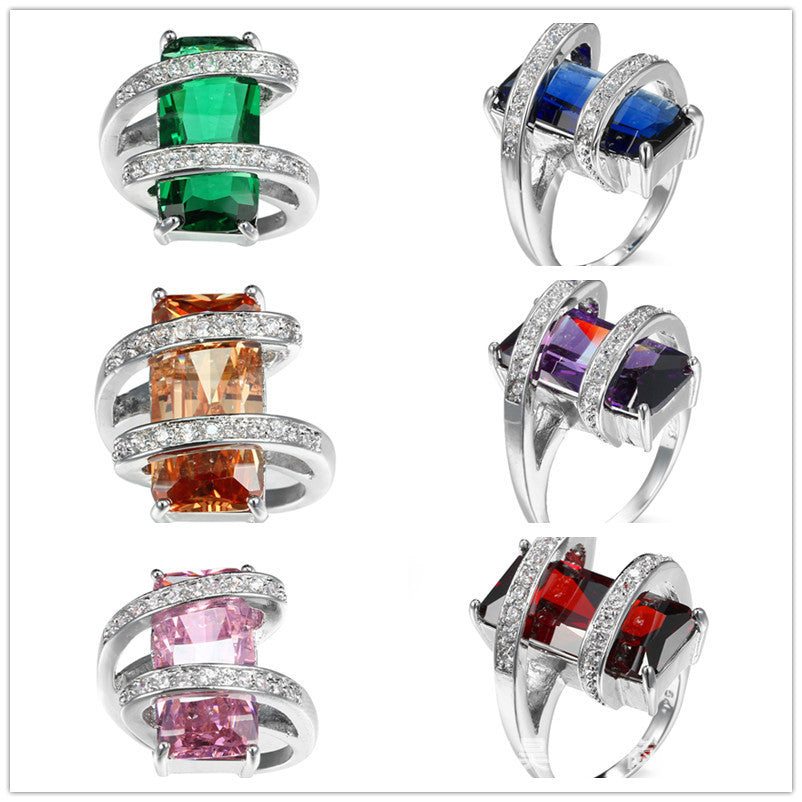 Purple Red Zircon Copper Ring Unisex Fashion Geometry Plated Jewelry Fuchsia Inlay Platinum White Gold Unisex Geometry