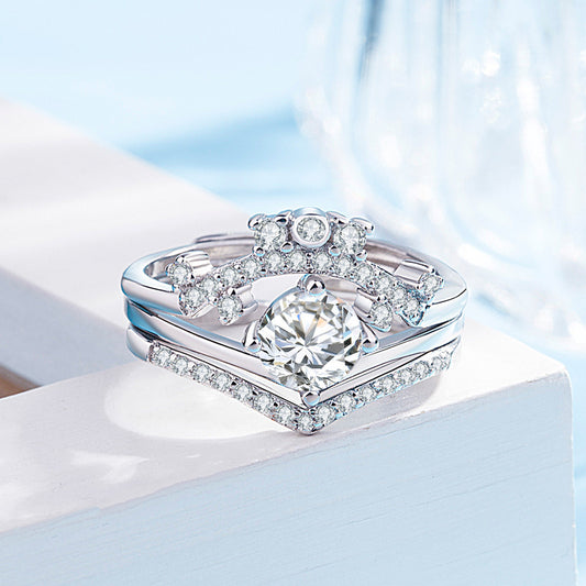 Womens Detachable Ribbon Ring Platinum Gold Three Piece Set Celebrity Inspired Fashion Ring Perfect for Everyday Wear