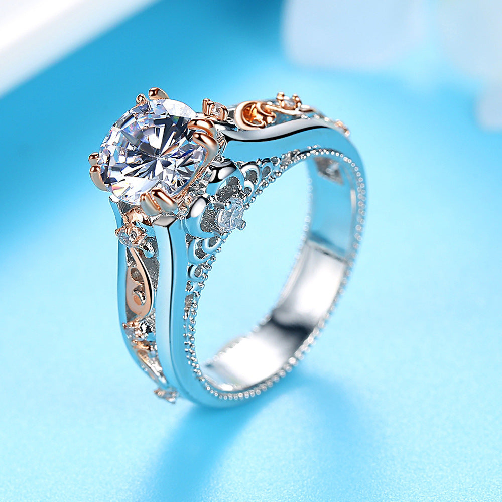 Rose Gold Plated Color Separation Ring For Women With Champagne Diamond Accents And Elegant Geometry With Sparkle