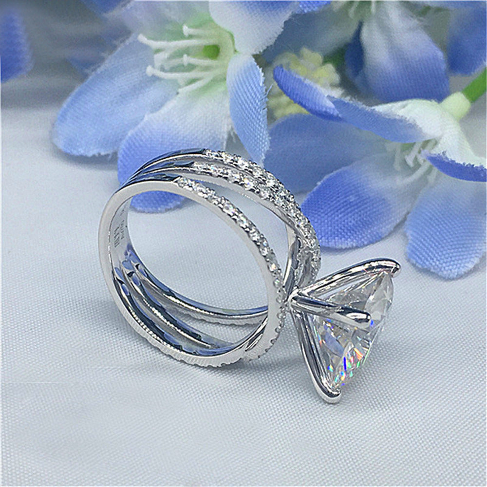 Womens Four Prongs Zircon Cross Ring Copper Electroplated Wedding Engagement Anniversary Gifts Fashion Jewelry