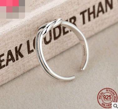 Sterling Silver Double Line Knotted Ring Retro Vintage Adjustable 925 Silver Purity Statement Ring for Women