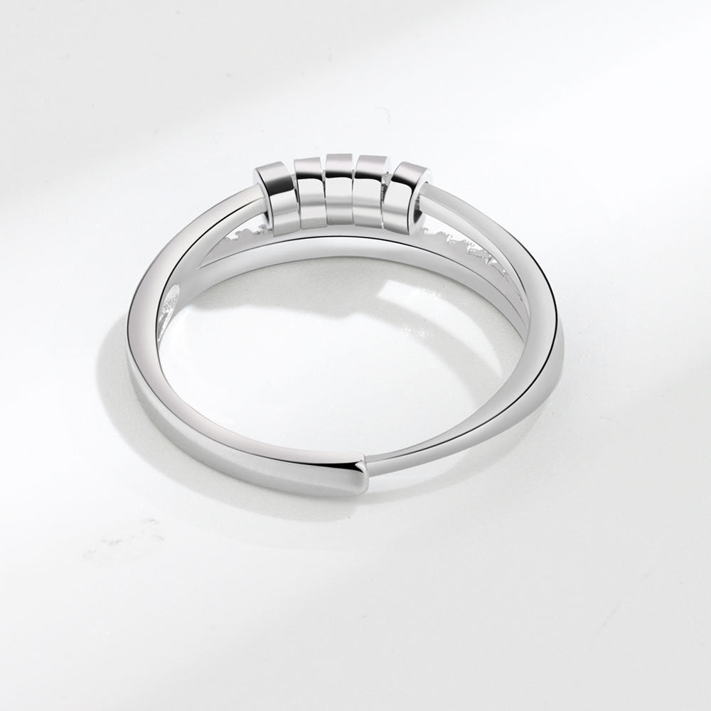 Spinning Zircon Round Ring With Rotatable Geometry Design