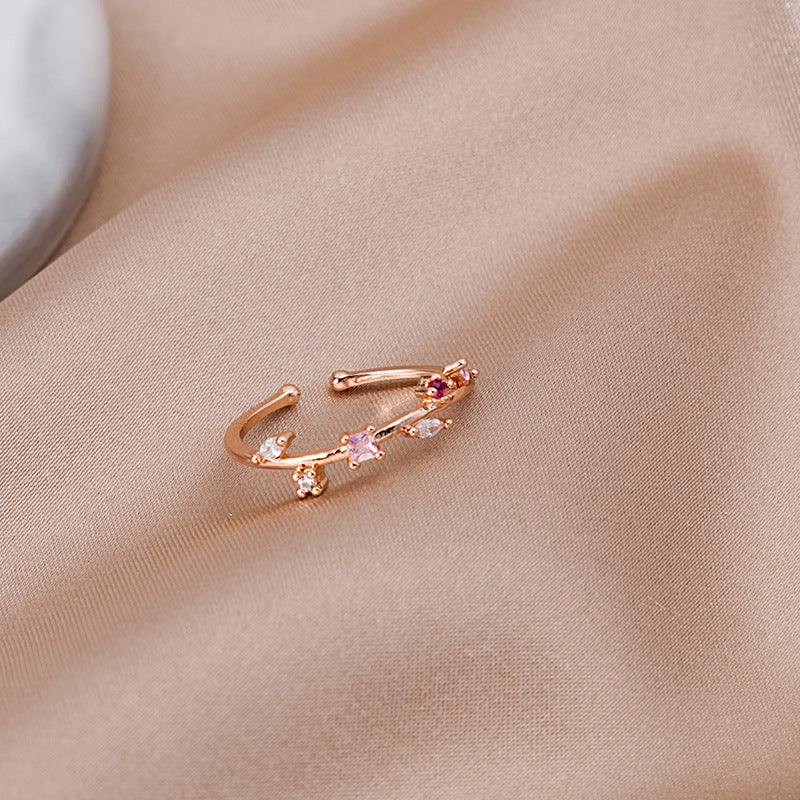 Women's Micro Set Zircon Leaf Ring Alloy Metal Dainty Nature Inspired Jewelry For Everyday Wear And Special Occasions