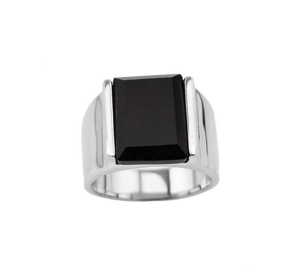 Mens Titanium Steel Ring Obsidian Inlay European American Retro Style Jewelry Gift For Him Obsidian Inlay Gems