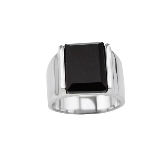 Mens Titanium Steel Ring Obsidian Inlay European American Retro Style Jewelry Gift For Him Obsidian Inlay Gems