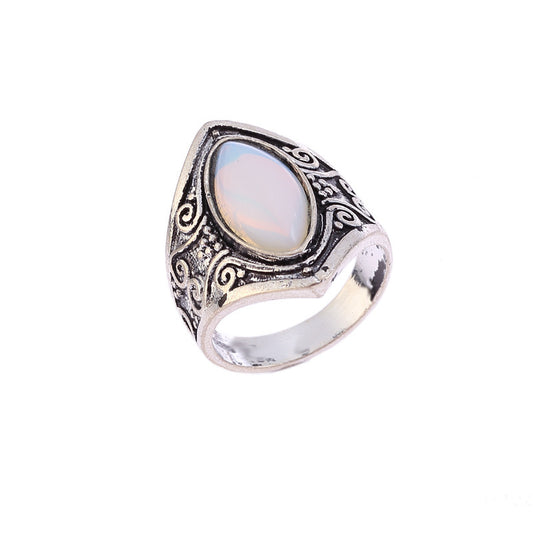 Womens Moonstone Ring Drop Shape Alloy Inlaid Gemstones Punk Jewelry For Her Her Trendy Hand Accessories Style