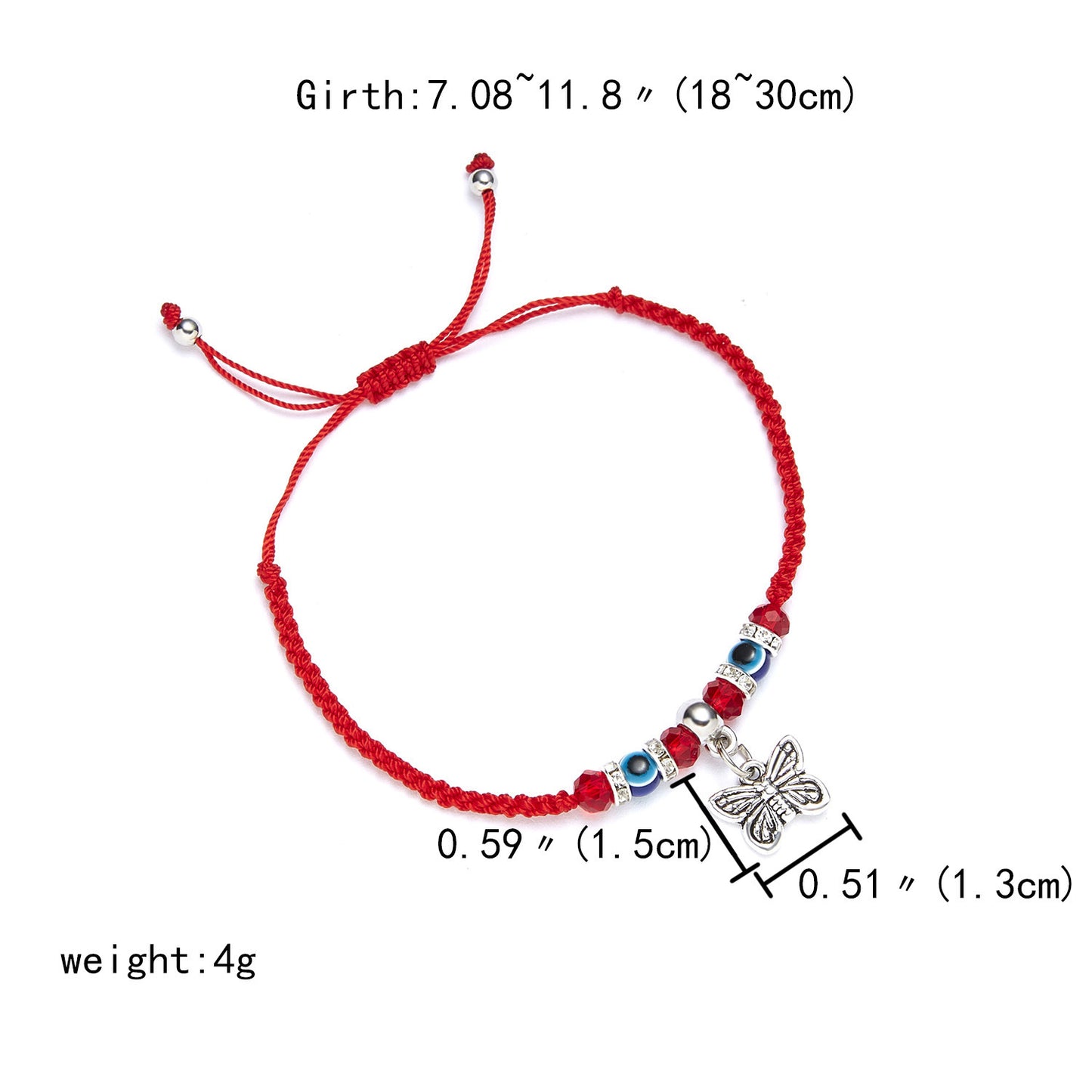 Women's Red Rope Braided Bracelet With Rhinestone Pendant Adjustable Beaded Bangle Fashion Accessory For Women