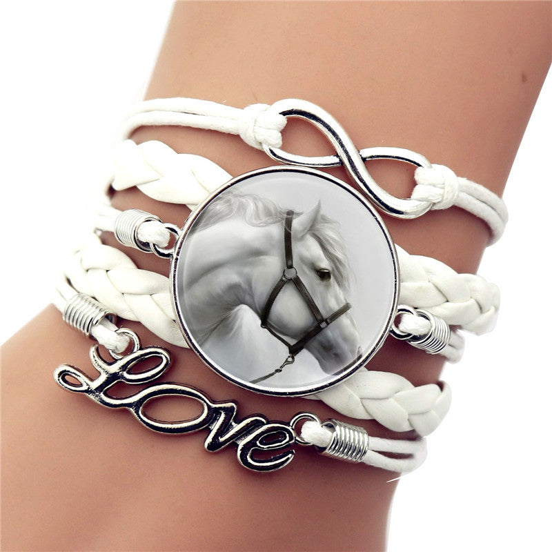 Horse Themed Bracelet with Glass Gem Pendant Die Cast Alloy Elegant Charm Jewelry Length 17cm Plus 5cm Extension