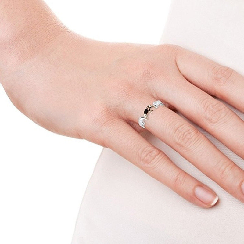 Two Tone Electroplated Elephant Ring With Geometric Zircon Inlay Jewelry For Women European Style Jewelry Ring