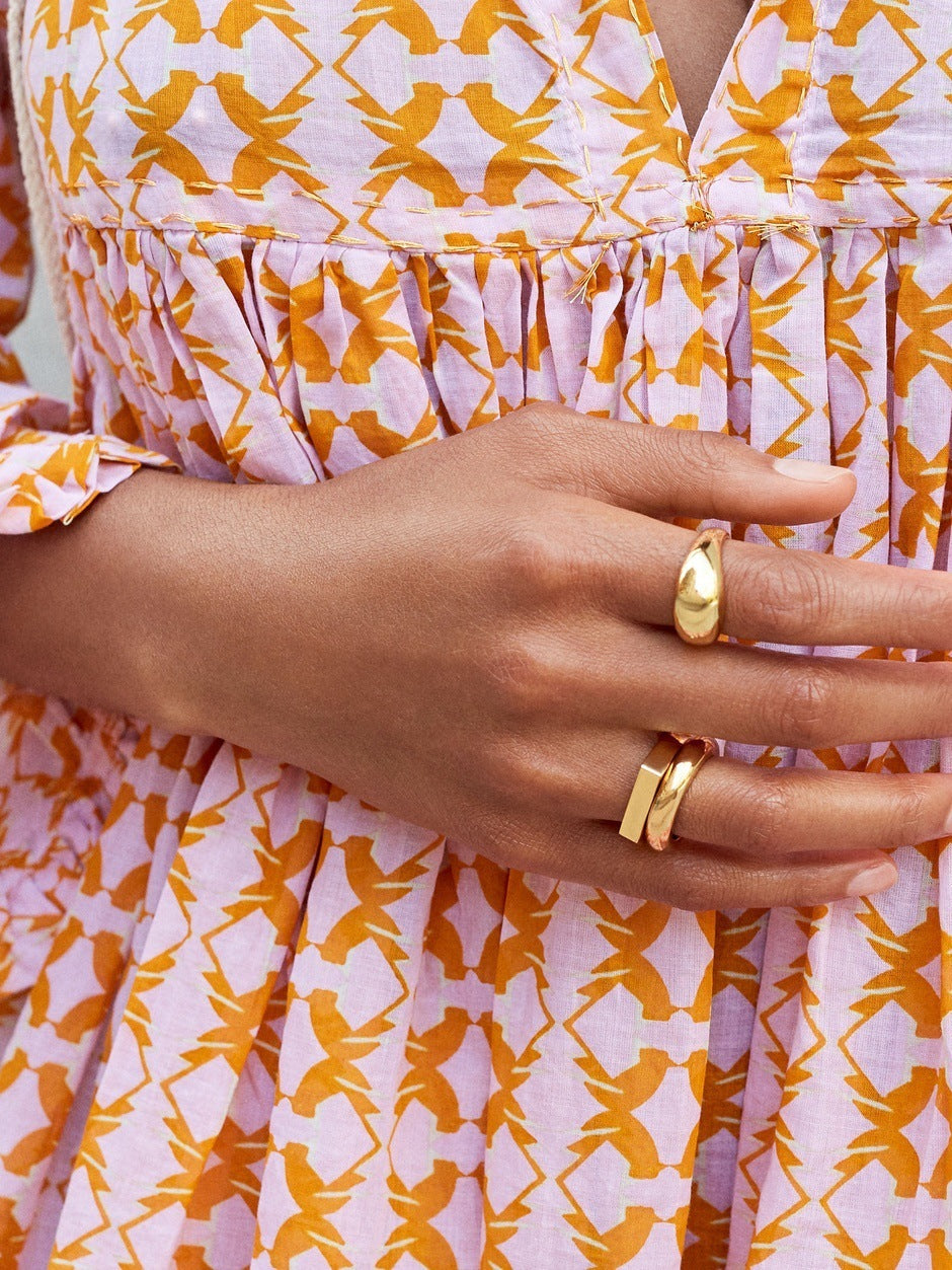 Gold Plated Ring Geometric Design For Women European American Glossy Ring Gifts For Wedding Birthday Anniversary