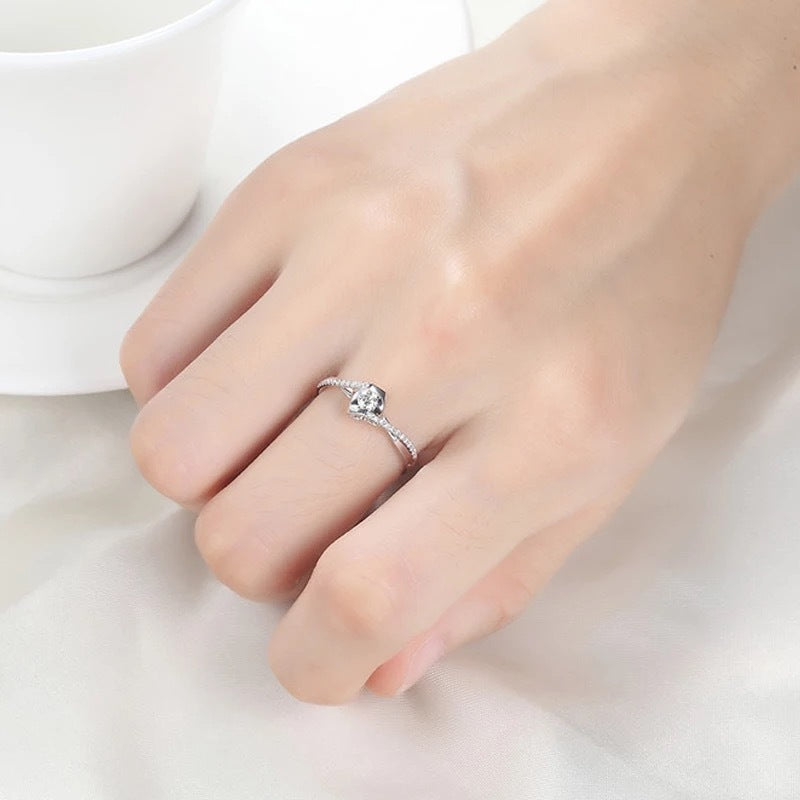 Heart Shaped Couple Rings With Stone Mosaic Adjustable Opening Copper Plated Korean Style For Couples Gift Set