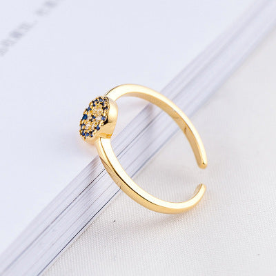 Geometric Devil Eye Ring With Sparkling Zircon Stones Adjustable Opening Jewelry In Gold Or White Gold Elegant Chic