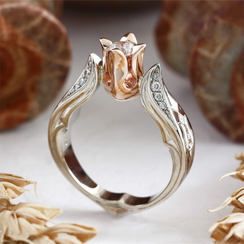 Womens Copper Ring Rose Flower Design Electroplated Finish Ring for Weddings and Special Occasions Europe and America