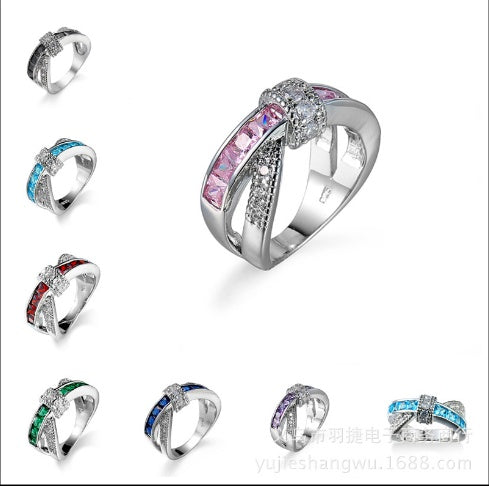 Womens Cross Ring Zircon Inlaid Copper Jewelry Electroplated White Gold Plated Fashion Statement Gift For Her