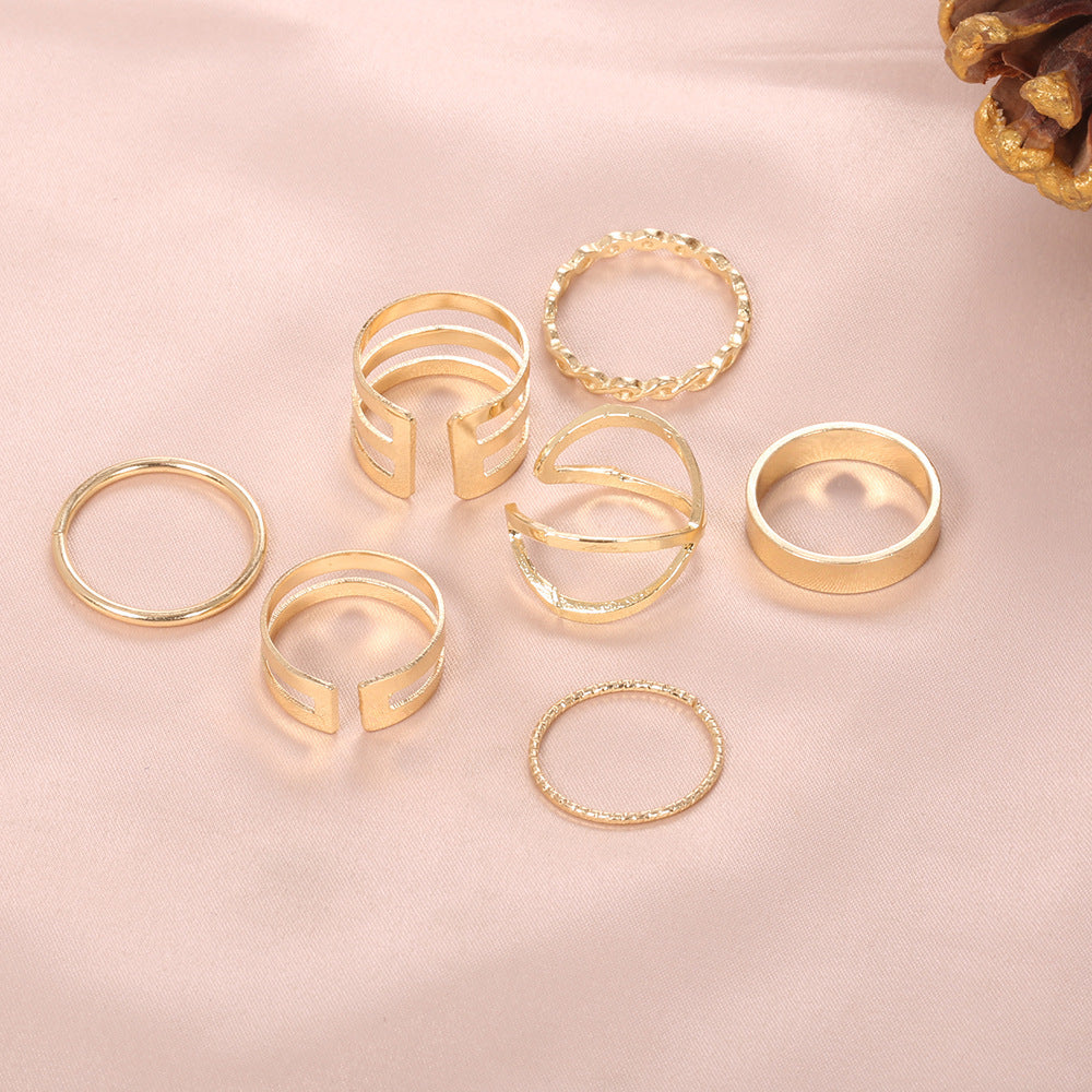 Gold Geometric Ring For Women Alloy Threaded Band Not Inlaid European Fashion Jewelry Geometric Mosaic Shines
