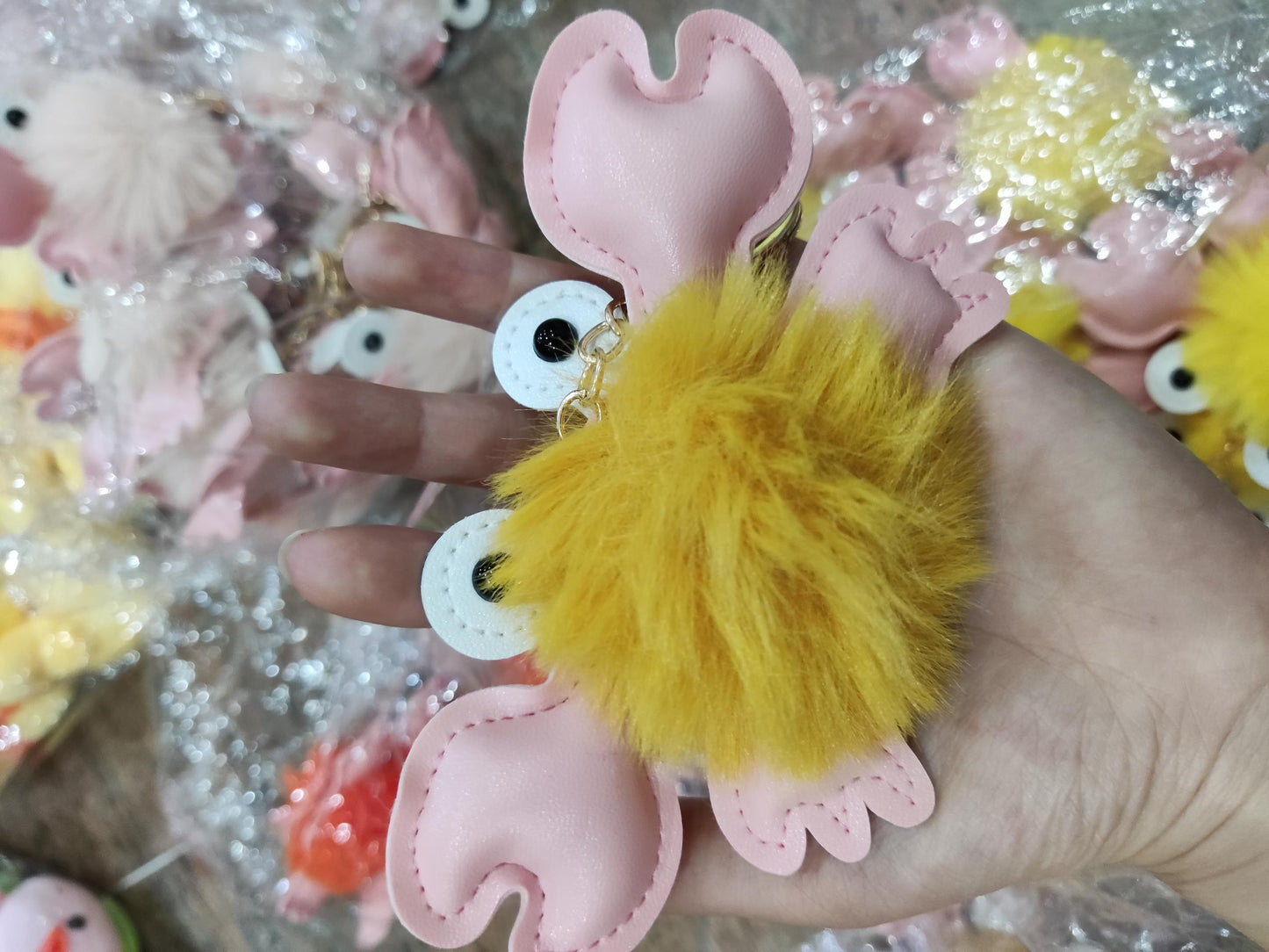 Crab Keychain Adorable Cartoon Crab Pendant Sewn Faux Leather Accessory Cute Crab Design Perfect Gift Great Gift