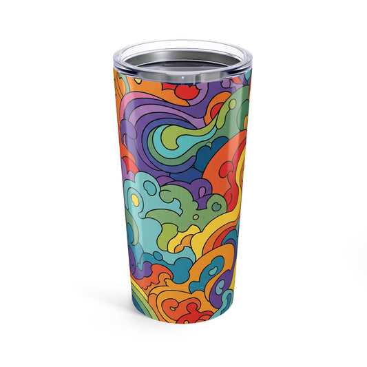 20oz Stainless Steel Tumbler With Printed Design Vacuum Insulated Spill Resistant Lid BPA Free Drink Container