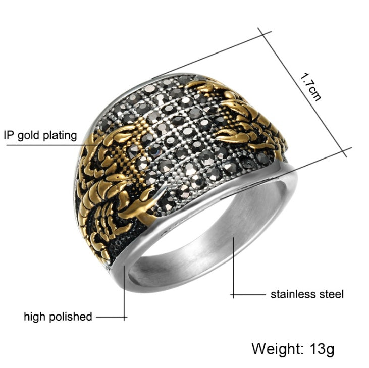 Mens Stainless Steel Ring Diamond Inlay Geometric Hip Hop Style Jewelry Gift Gold Steel European Style Jewelry