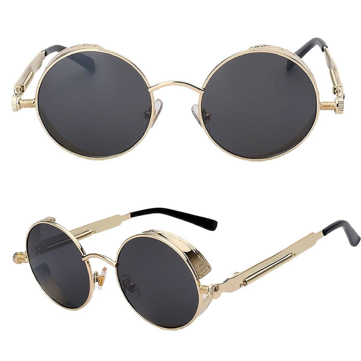 Vintage Round Sunglasses Metal Frame UV400 Protection High Definition Lenses Spring Hinges for Men Unisex Bold